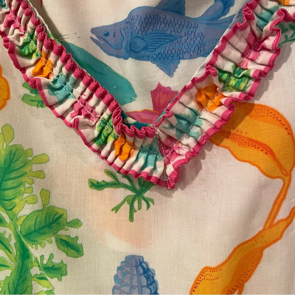 Gretchen Scott sea life ruffle trim cotton dress size M - Picture 3 of 7